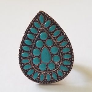 Copper & turquoise Tear Drop Ring Stretch Fit 8.5